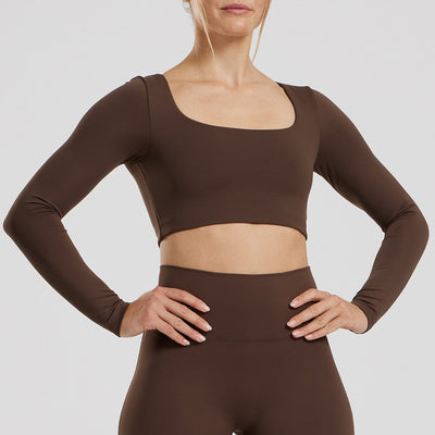 Essential Long Sleeve Built-In Bra Top | Cocoa