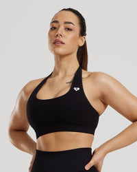 Power Seamless Halter Neck Bra | Black