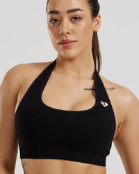 Power Seamless Halter Neck Bra | Black