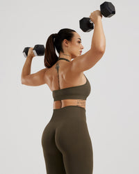 Power Seamless Halter Neck Bra | Dark Olive