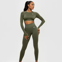 Power Seamless Long Sleeve Crop Top | Khaki