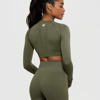 Power Seamless Long Sleeve Crop Top | Khaki