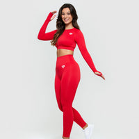 Power Seamless Long Sleeve Crop Top | Red