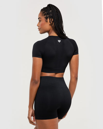 Power Seamless Short Sleeve Crop Top | Black