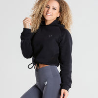 True Mesh Cropped Hoodie | Black