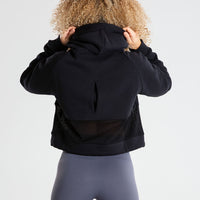 True Mesh Cropped Hoodie | Black