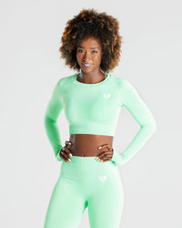 Power Seamless Long Sleeve Crop Top | Green Ash