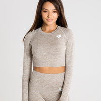 Move Seamless Long Sleeve Crop Top | Brown Grey Marl