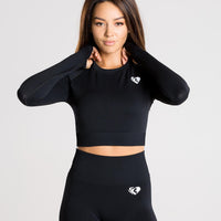 Power Seamless Long Sleeve Crop Top | Black