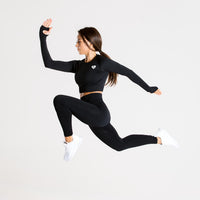 Power Seamless Long Sleeve Crop Top | Black