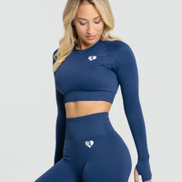 Power Seamless Long Sleeve Crop Top | Sapphire Blue